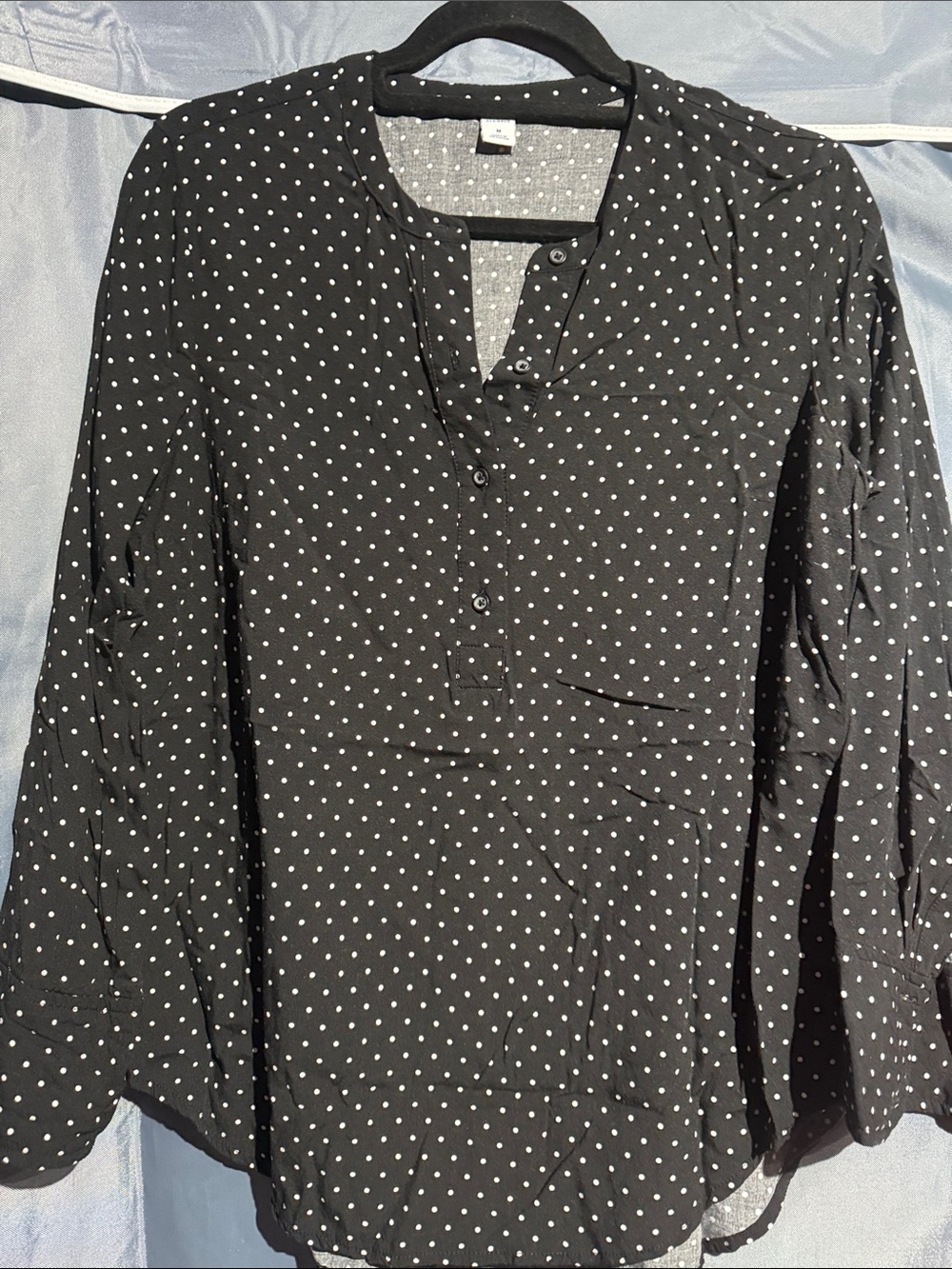 Old Navy Black Long-Sleeve Henley with White Polka Dots